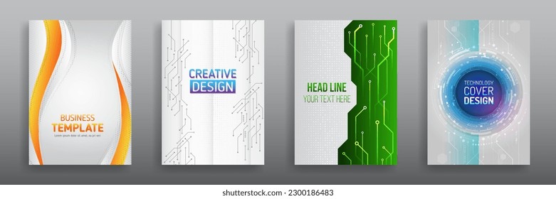 Grey hi-tech vector illustrations for business presentations. Futuristic business posters, Technology covers corporate documents. Layout template science designs. Brochure, flyer, book, annual report.