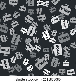 Grey Hola icon isolated seamless pattern on black background.  Vector