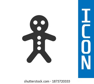 Grey Holiday gingerbread man cookie icon isolated on white background. Cookie in shape of man with icing.  Vector