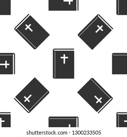 Grey Holy bible book icon isolated seamless pattern on white background. Vector Illustration
