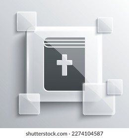 Grey Holy bible book icon isolated on grey background. Square glass panels. Vector