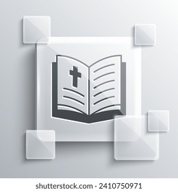 Grey Holy bible book icon isolated on grey background. Square glass panels. Vector