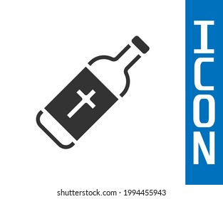 Grey Holy water bottle icon isolated on white background. Glass flask with magic liquid.  Vector