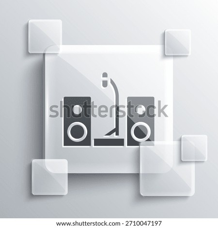 Grey Home stereo with two speaker s icon isolated on grey background. Music system. Square glass panels. Vector