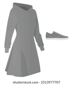 Grey hoodie dress and shoes. vector illustration