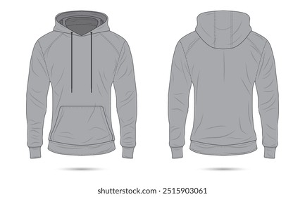 Grauer Kapuzenpullover, Mockup, Vorder- und Rückseite