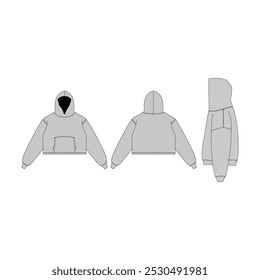 Grey hoodie template featuring a long sleeve sweatshirt with a clipping path. Isolated on a white background, perfect for design mockups and print projects