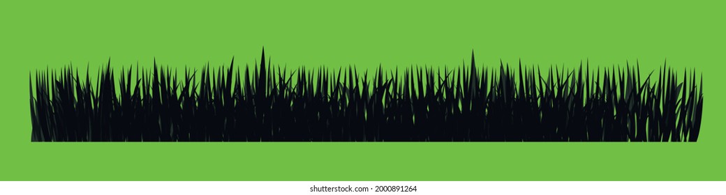 Banner horizontal gris de silueta de prado ondulado con césped aislado en verde. Vector 