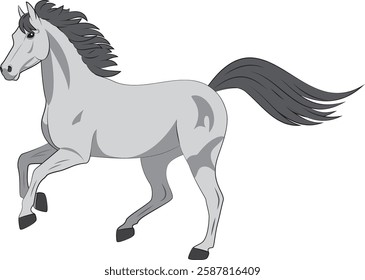 Grey horse isolated on white background. Vector illustration in cartoon style