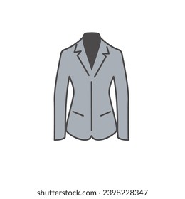 Grey Horse Riding Blazer Flat Outline Colored Icon. Stylish Vector Illustration for Fashion, Formal Wear and Modern Attire Concepts. Isolated on White Background.