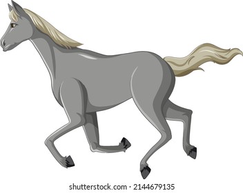 Grey horse running cartoon illustration