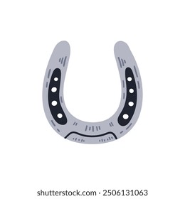 Grey horseshoe. Good luck symbol. Hand drawn vector illustration isolated on white background.