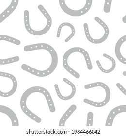 Grey horseshoe seamless pattern on white background. Vector illustration.