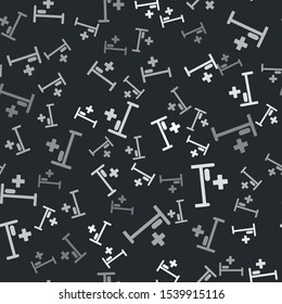 Grey Hospital Bed with Medical symbol of the Emergency - Star of Life icon isolated seamless pattern on black background.  Vector Illustration