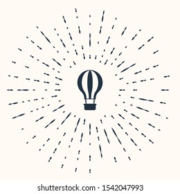 Grey Hot air balloon icon isolated on beige background. Air transport for travel. Abstract circle random dots. Vector Illustration