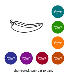 Grey Hot chili pepper pod line icon isolated on white background. Design for grocery, culinary products, seasoning and spice package, cooking book. Set icon in color circle button. Vector Illustration