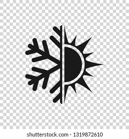 Grey Hot and cold symbol. Sun and snowflake icon isolated on transparent background. Winter and summer symbol. Vector Illustration