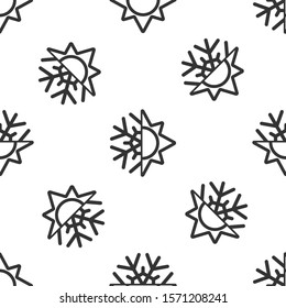 Grey Hot and cold symbol. Sun and snowflake icon isolated seamless pattern on white background. Winter and summer symbol.  Vector Illustration