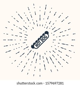 Grey Hotdog sandwich icon isolated on beige background. Sausage icon. Fast food sign. Abstract circle random dots. Vector Illustration