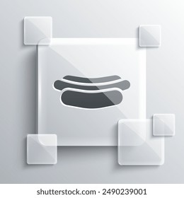 Grey Hotdog sandwich icon isolated on grey background. Sausage icon. Fast food sign. Square glass panels. Vector Illustration