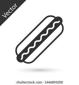 Grey Hotdog sandwich with mustard icon isolated on white background. Sausage icon. Fast food sign. Vector Illustration