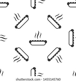 Grey Hotdog sandwich with mustard icon isolated seamless pattern on white background. Sausage icon. Fast food sign. Vector Illustration