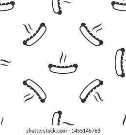 Grey Hotdog sandwich with mustard icon isolated seamless pattern on white background. Sausage icon. Fast food sign. Vector Illustration