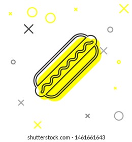 Grey Hotdog sandwich with mustard line icon isolated on white background. Sausage icon. Fast food sign. Vector Illustration