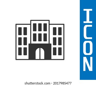 Graues Hotelgebäude Symbol einzeln auf weißem Hintergrund.  Vektorgrafik
