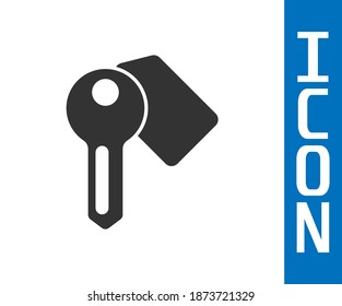 Grey Hotel door lock key icon isolated on white background.  Vector