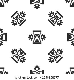 Grey Hourglass and gear icon isolated seamless pattern on white background. Time Management symbol. Clock and gear icon. Productivity symbol. Vector Illustration