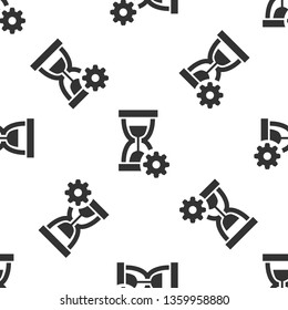 Grey Hourglass and gear icon isolated seamless pattern on white background. Time Management symbol. Clock and gear icon. Productivity symbol. Vector Illustration