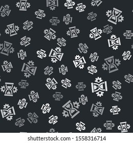 Grey Hourglass and gear icon isolated seamless pattern on black background. Time Management symbol. Clock and gear icon. Productivity symbol.  Vector Illustration