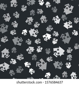 Grey House with check mark icon isolated seamless pattern on black background. Real estate agency or cottage town elite class.  Vector Illustration