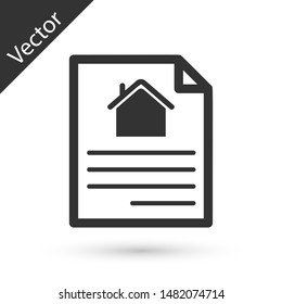 Grey House contract icon isolated on white background. Contract creation service, document formation, application form composition.  Vector Illustration