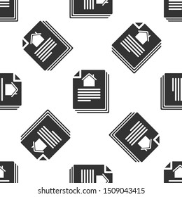 Grey House contract icon isolated seamless pattern on white background. Contract creation service, document formation, application form composition.  Vector Illustration