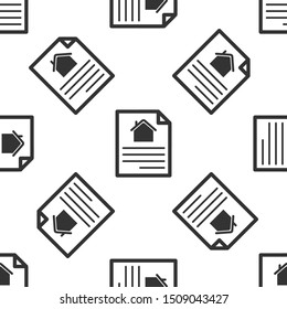 Grey House contract icon isolated seamless pattern on white background. Contract creation service, document formation, application form composition.  Vector Illustration
