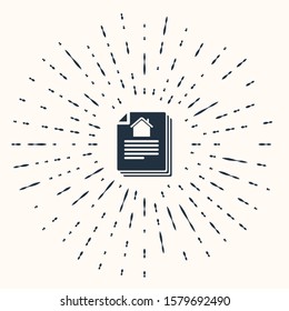 Grey House contract icon isolated on beige background. Contract creation service, document formation, application form composition. Abstract circle random dots. Vector Illustration