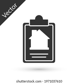 Grey House contract icon isolated on white background. Contract creation service, document formation, application form composition.  Vector