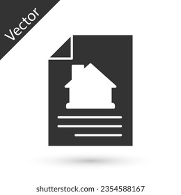 Grey House contract icon isolated on white background. Contract creation service, document formation, application form composition.  Vector