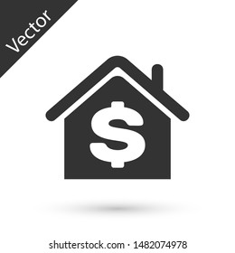 Grey House with dollar symbol icon isolated on white background. Home and money. Real estate concept.  Vector Illustration