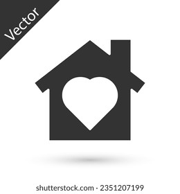 Grey House with heart inside icon isolated on white background. Love home symbol. Family, real estate and realty.  Vector