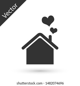 Grey House with heart shape icon isolated on white background. Love home symbol. Family, real estate and realty.  Vector Illustration