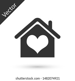 Grey House with heart shape icon isolated on white background. Love home symbol. Family, real estate and realty.  Vector Illustration