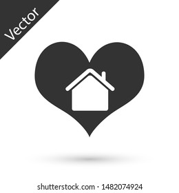 Grey House with heart shape icon isolated on white background. Love home symbol. Family, real estate and realty.  Vector Illustration