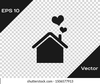 Grey House with heart shape icon isolated on transparent background. Love home symbol. Family, real estate and realty.  Vector Illustration