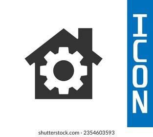 Grey House or home with gear icon isolated on white background. Adjusting, service, setting, maintenance, repair, fixing.  Vector Illustration