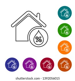 Grey House humidity line icon isolated on white background. Weather and meteorology, thermometer symbol. Set icon in color circle buttons. Vector Illustration