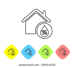 Grey House humidity line icon isolated on white background. Weather and meteorology, thermometer symbol. Set icon in color rhombus buttons. Vector Illustration