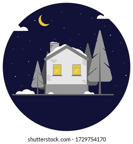 grey house isolated on blue background, vector illustration